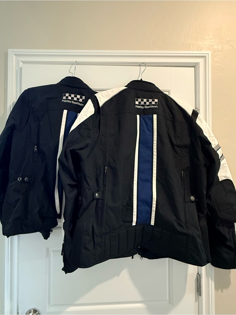 Harley-Davidson Black and Blue Motorcycle Jacket with White Accents